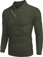 Load image into Gallery viewer, Shawl Collar Army Green Pullover Cable Knitted Sweaters