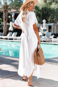 Beach Style White Button Down Maxi Cover Up