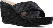 Load image into Gallery viewer, Quilted Blue Open Toe Wedge Sandals
