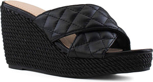 Braided Black Open Toe Wedge Sandals