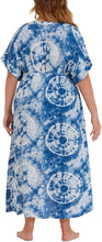 Load image into Gallery viewer, Kimono Blue Tie Dye Tie Front Plus Size Long Coverups
