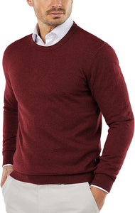 Men's Crew Neck Wine Red Casual Knitted Pullover Sweater