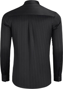 Men's Luxury Black Satin Shiny Button Up Dress Shirt