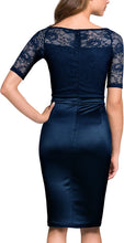 Load image into Gallery viewer, Lace Contrast Green Short Sleeve Casual Pencil Dress