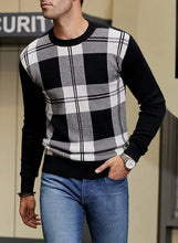 Load image into Gallery viewer, Classic Pullover Black Plaid Crewneck Casual Sweater