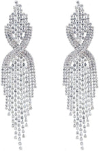 Load image into Gallery viewer, Sparkling Rhinestone Tassel Silver Crystal Dangle Earrings