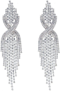 Sparkling Rhinestone Tassel Silver Crystal Dangle Earrings