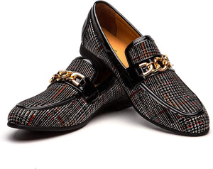 Gold Chain Black Faux Leather Men's Noble Loafer