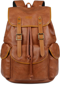 Vintage Brown Soft Faux Leather Travel Backpack