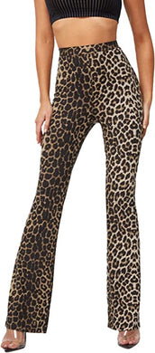 High Waist Brown Cheetah Printed Flare Leg Pants