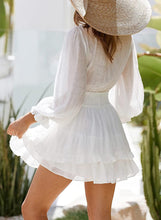 Load image into Gallery viewer, Knot Front White Ruffles Sleeve Mini Swing Dress