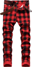 Load image into Gallery viewer, Men&#39;s Casual Red Plaid Stylish Denim Pants