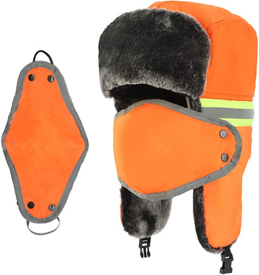 Men's Windproof Warm Trapper Orange Russian Hats with Mask