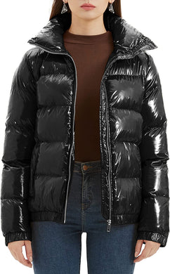 Quilted Black Shiny Padded Women's Puffer Jacket