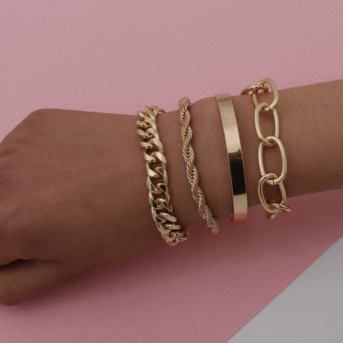 Dainty Boho Chunky Flat Cable Gold Chain Bracelets Set