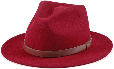 Men's Claret Red - Brown Belt Australian Wool Classic Hat