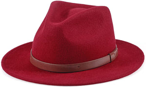 Men's Claret Red - Brown Belt Australian Wool Classic Hat