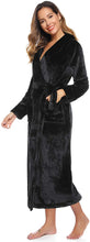Load image into Gallery viewer, Plush Black Hooded Long Sleeve Belted Robe