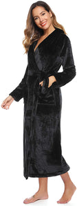 Plush Black Hooded Long Sleeve Belted Robe