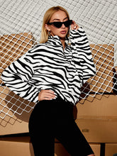 Load image into Gallery viewer, Black and White Drop Shoulder Half Zip Long Sleeve Oversized Sweatshirt