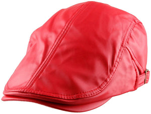 Men's Red PU Leather Classic Newsboy Cap
