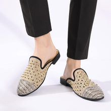 Load image into Gallery viewer, Men&#39;s Spiked Gold Beige Leather Slip On Loafers