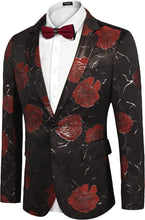 Load image into Gallery viewer, Luxury Red Floral Slim Fit Tuxedo Men&#39;s Blazer