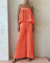 Load image into Gallery viewer, Exclusive Blue Pleated Strapless Wide Leg Jumpsuit