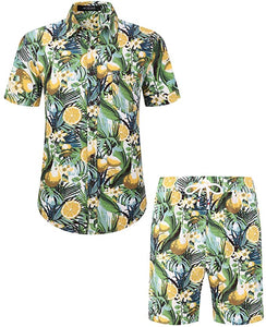 Men's Black Lemon Printed Shorts Set