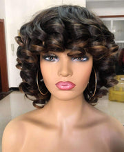 Load image into Gallery viewer, Black/Brown Short Ringlet Kinky Curly Wigs with Bangs