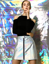 Load image into Gallery viewer, Metallic Silver Shiny Holographic High Waist Mini Skirt