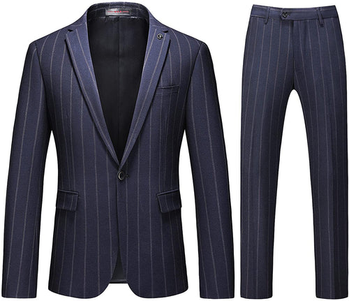 Men's Navy Striped Lightweight Notched Lapel Tuxedo Suit