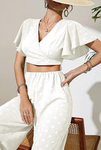 Load image into Gallery viewer, Ruffled White Wrap Top Short Sleeve &amp; Pants Set