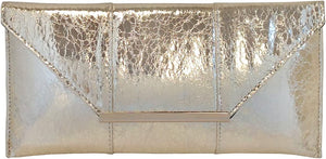 Glam Metallic Embossed Silver Envelope Style Clutch Purse