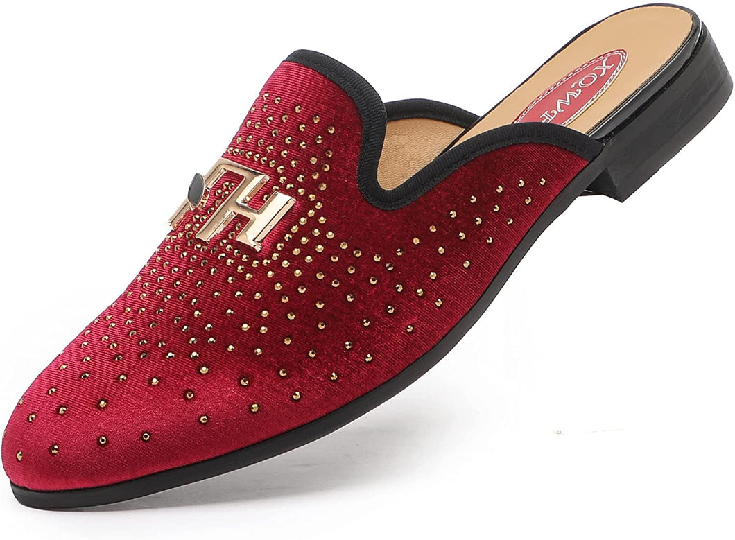 Men's Leather Velvet Studded Style Slip On Dress Shoes