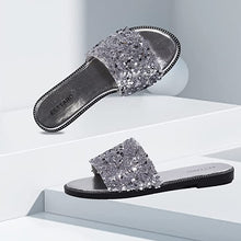 Load image into Gallery viewer, Encrusted Black Sparkle Fashion Sandals