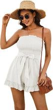 Load image into Gallery viewer, Ruffled Kelly Green Strapless Tied Shorts Romper