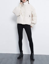 Load image into Gallery viewer, Puffer Beige Full Zip Stand Collar Long Sleeve Women&#39;s Coats
