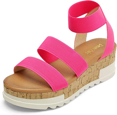 Summer Pink Flat Platform Ankle Strap Sandals