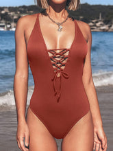 Load image into Gallery viewer, Cabana Dark Amber One Piece Lace Up Swimsuit