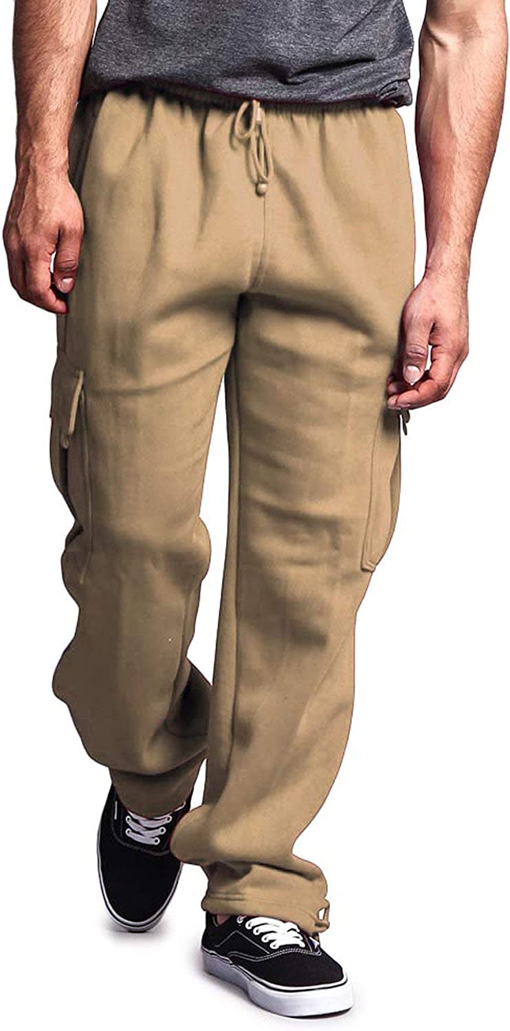 Men's Baggy Khaki Fleece Cargo Sweatpants