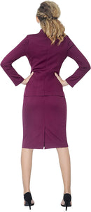 Modern Burgundy Deep V-Neck 2 Pc Skirt and Suit Jacket Set