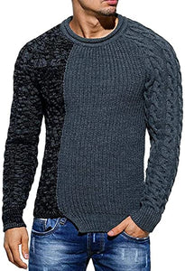 Men's Gray & Olive Two Tone Long Sleeve Knit Sweater