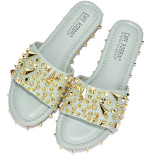 Load image into Gallery viewer, Spike Studded Sage Slip On Mules Tonie Slide Sandals