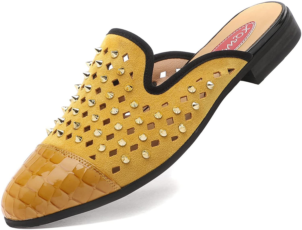 Men's Leather Yellow Studded Slip On Dress Shoes