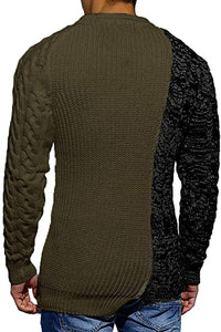 Men's Gray & Olive Two Tone Long Sleeve Knit Sweater