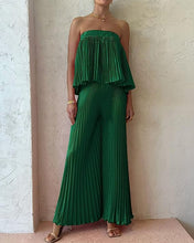 Load image into Gallery viewer, Exclusive Hunter Green Pleated Strapless Wide Leg Jumpsuit