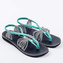 Load image into Gallery viewer, Boho Sage Green Handwoven Braided Flat Sandals