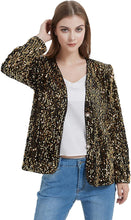 Load image into Gallery viewer, Gold Shiny Open Front Long Sleeve Women&#39;s Sequins Blazer
