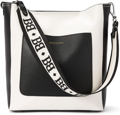 Men's Leather Black-White Tote Style Crossbody Bag